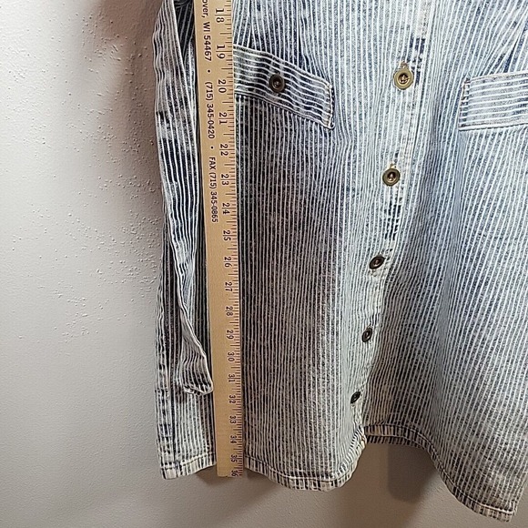 VTG 80s 90s ACID WASH Striped Denim OVERALLS JUMPER bleached mini dress SZ 9/10 - Picture 9 of 13